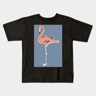 Pink Flamingo on Blue Kids T-Shirt